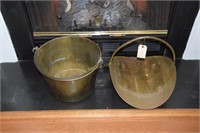 Brass kettle and Brass kindling pail.