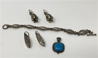 Sterling Silver Earrings, Bracelet and Pendant