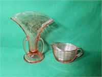 Pink Depression Glass Vase and Creamer