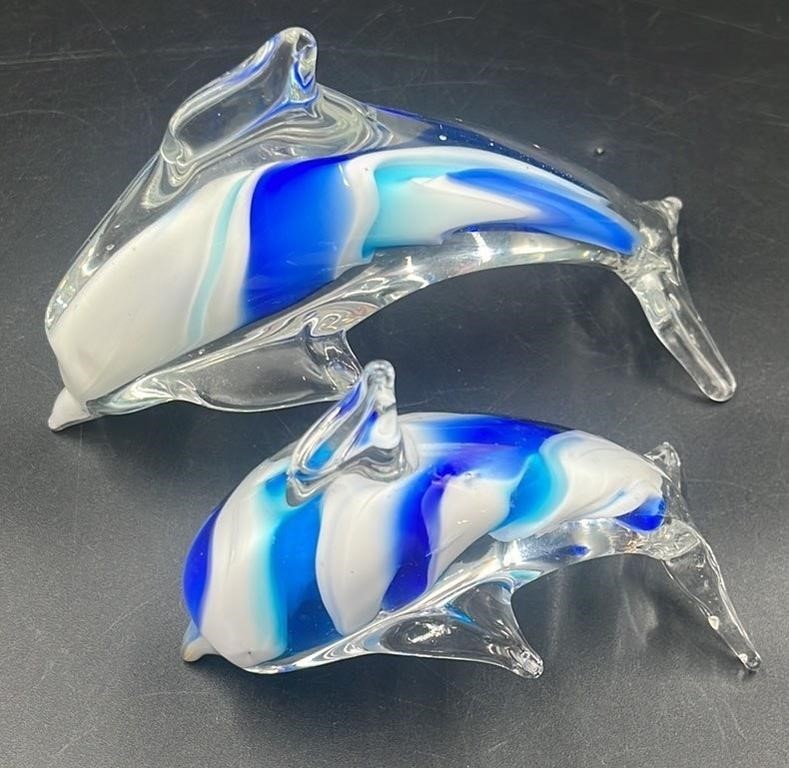 2 Hand Blown Dolphin Paperweight