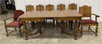 (W) 
Carved Wooden Drop Leaf Dining Table Set
