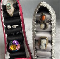 Collection of costume jewelry rings. Onyx ring,