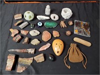 Group of stone, gemstone and pottery items