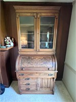 Cylinder Roll Secretary Desk With Bookcase Top