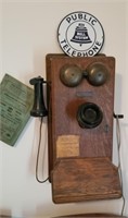 Antique Wall Phone with Sign & Book