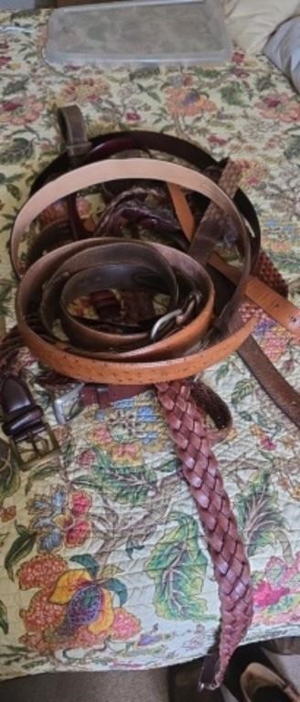 Lot of eleven leather belts thirty four thirty