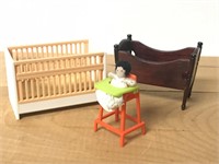 Doll House Furniture Baby Bed Crib High Chair