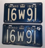 Pair Ontario 1953 Licence Plates(16W91)