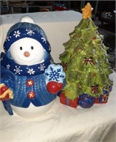 Cookie Jars x2 Christnas Tree and Snowman both
