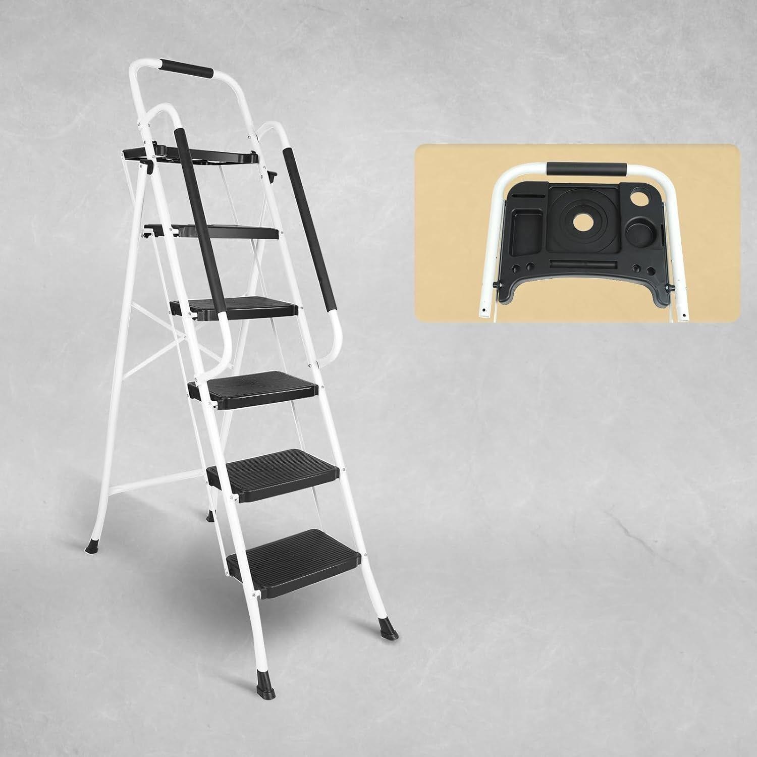5 Step Ladder with Handrails, Folding Step Stool