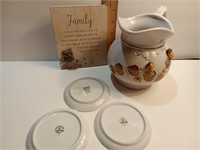 Small Pitcher, mini Plates, owl plaque