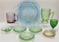 9PC Colored Depression Glass Grouping