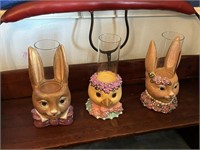 Trio Easter Bunny & Chick Candleholder Set