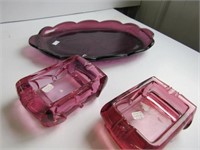 Tiara Glass Oval Tray Orchid, 2 Ash Trays
