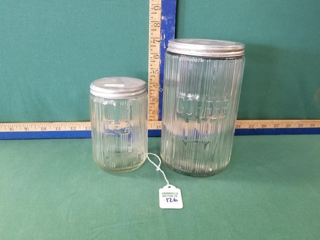 KITCHEN CABINET COFEE JAR AND TEA JAR W/ LIDS