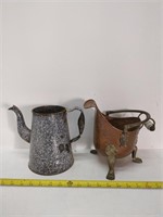 granite and copper ware - teapot and pitcher