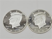 2009 & 2010 Kennedy Proof Silver Half Dollar Coins