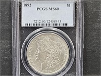 1892 Morgan Silver Dollar Coin  PCGS MS60