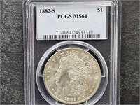 1882 S Morgan Silver Dollar Coin   PCGS MS 64