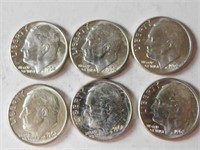 6 Liberty dimes 1962