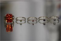 5pc Sterling silver Ring w gemstones, 4 are