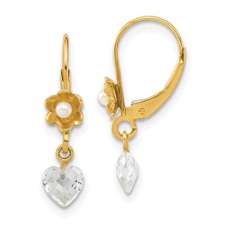 14 Kt-Freshwater Pearl Crystal Earrings
