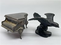 Brass-Look Piano & Iron-Look Eagle Figurines