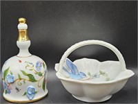 Porcelain Bell & Basket w/ Bluebird & Blue Flower