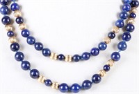 14K YELLOW GOLD & LAPIS LAZULI BEADED NECKLACE