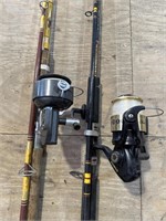 2 LARGE SALTWATER FISHING POLES WITH REELS
