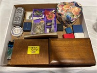 FLAT OF COSTUME JEWELRY, WOODEN JEWELRY BOXES