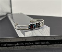 Sterling silver cat bracelet 2.5" turquoise/coral