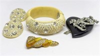 Lot: 4 Pcs.: Bakelite & Rhinestone Jewelry.