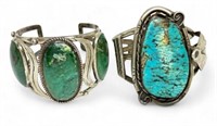 Lot: 2 Sterling Native American Turquoise Bangles.