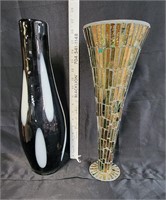 2 Vases. 1 Glass 1 Metal Mosaic