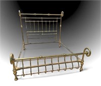 UNUSUAL SCROLLING & SHAPELY BRASS KING SLEIGH BED