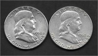 (2) Franklin Silver Half Dols., Vars. Yrs/Mints