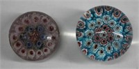 2 Pc Vintage Millefiori Glass Paperweights