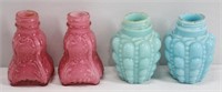Antique Blue & Pink Milk Glass Shakers