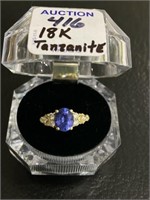 Ladies 18K Gold Tanzanite & Diamond Ring w/ 1/2