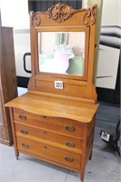 Vintage Oak Dresser With Beveled Glass Mirror On