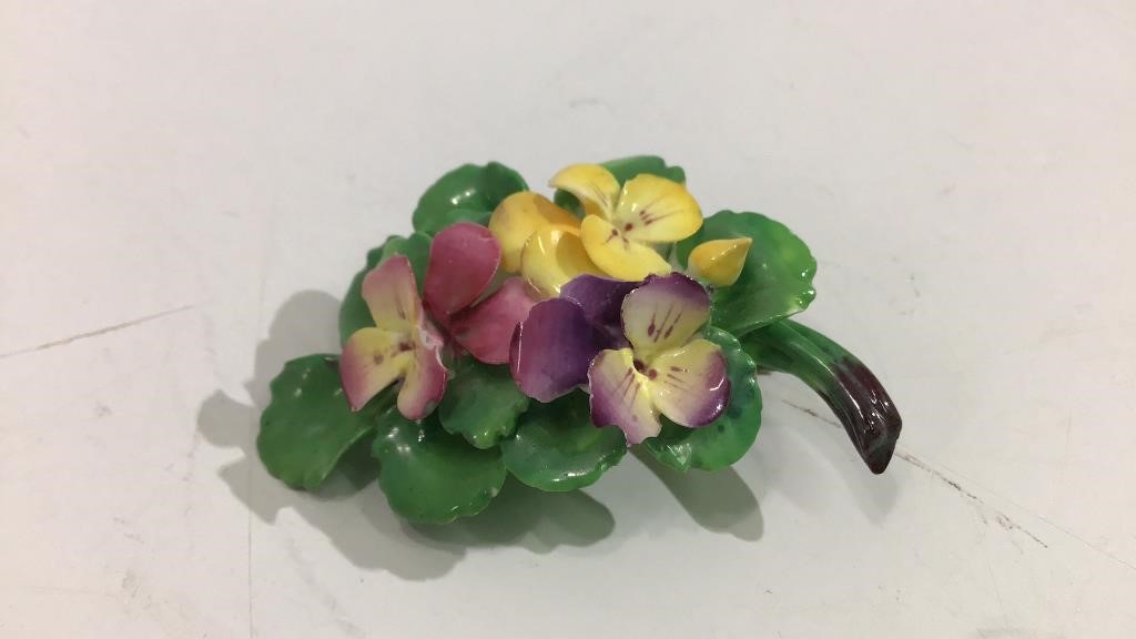 Porcelain Pansy Brooch Made in England MJC