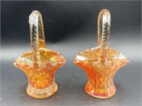 Carnival Glass Marigold Weave Brides Baskets