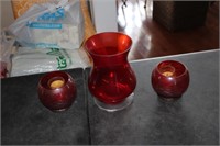 Red glass vase, candle holder