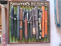 13 VINTAGE FOUNTAIN PENS IN ADVERTISING TRAY