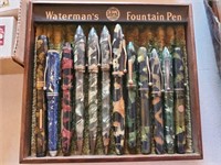 12 VINTAGE FOUNTAIN PENS IN ADVERTISING TRAY