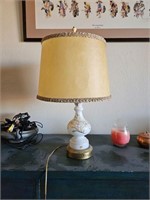 VINTAGE SATIN GLASS LAMP HAND PAINTED 1940S