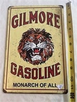 12 inch Gilmore gasoline metal sign.