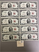 10 pcs $2.00 notes series 1963