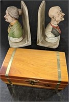 Wooden Trinket Box & a Pair of Bookends